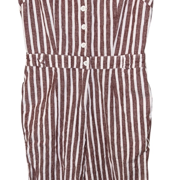 Boden Verity Red & White Striped Linen Blend Cropped Jumpsuit - 6 - Picture 7 of 15